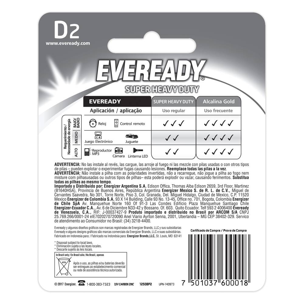 Pilas Eveready D Super Heavy Duty 2 Unidades - Imagen 2