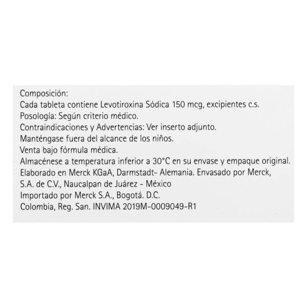 Eutirox 150 Mcg 50 Tabletas Levotiroxina Sodica - Imagen 2