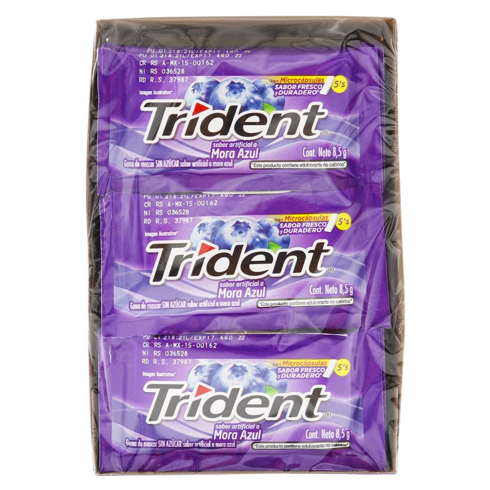 Chicles Trident  Mora Azul 18 Unidades 8.5 g