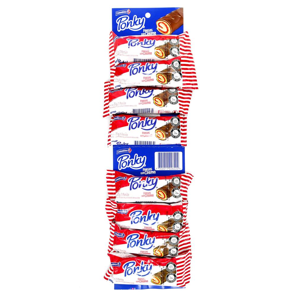 Ponky Fresas con Crema Tira 8 Unidades