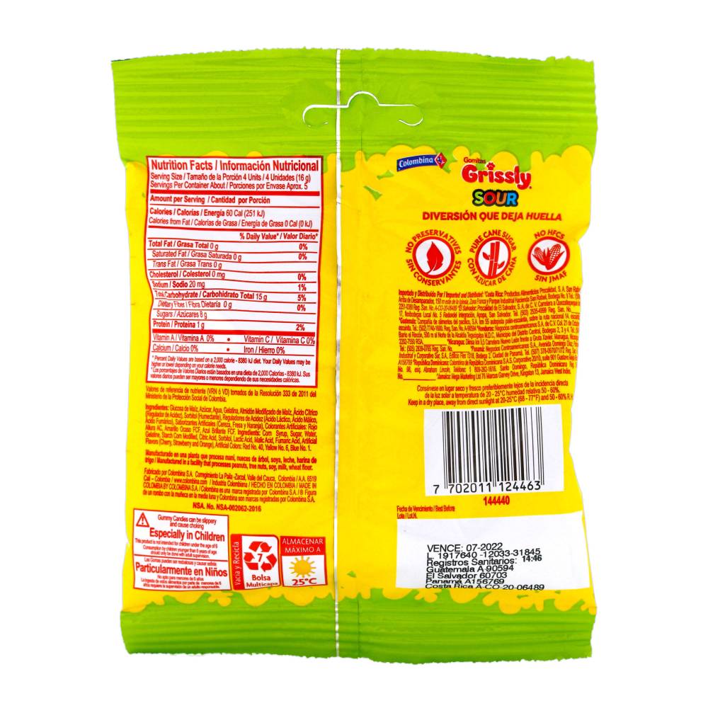 Gomitas Grissly Sour Acidas 72 g - Imagen 2