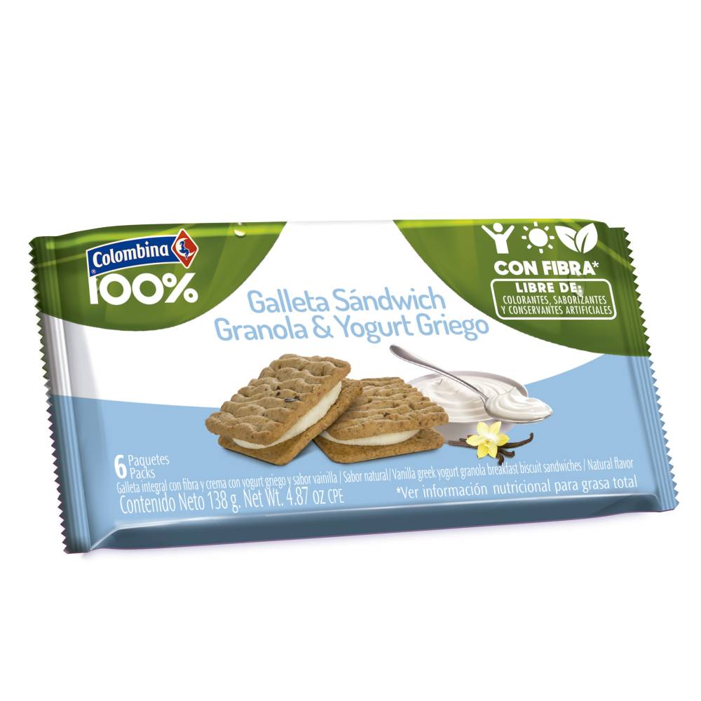 Galletas Sandwich Granola Y Yogurt Griego 6 Unidades