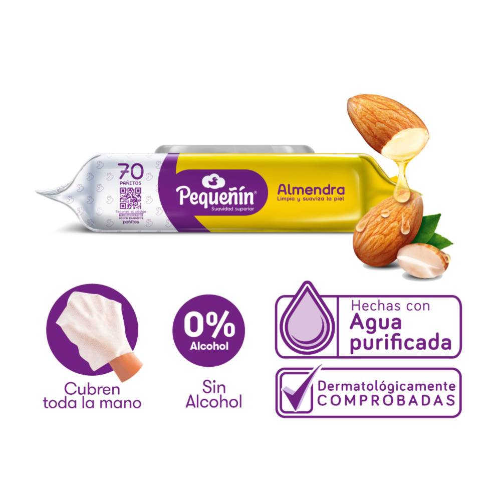 Pañitos Humedos Pequeñin Almendra 70 Unidades - Imagen 3
