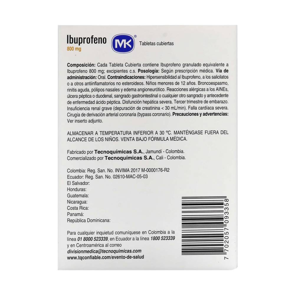 Ibuprofeno 800 mg 30 Tabletas Mk - Imagen 3