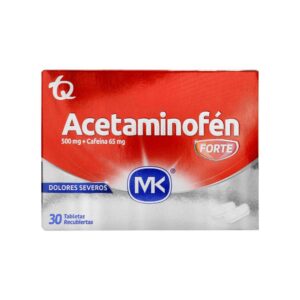 Acetaminofén Forte 500 mg Cafeina 65 mg 30 Tabletas MK