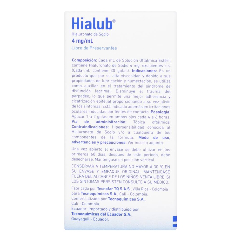 Hialub Gotas Oculares Con 4 Mg Hialuronato De Sodio 10 Ml - Imagen 3