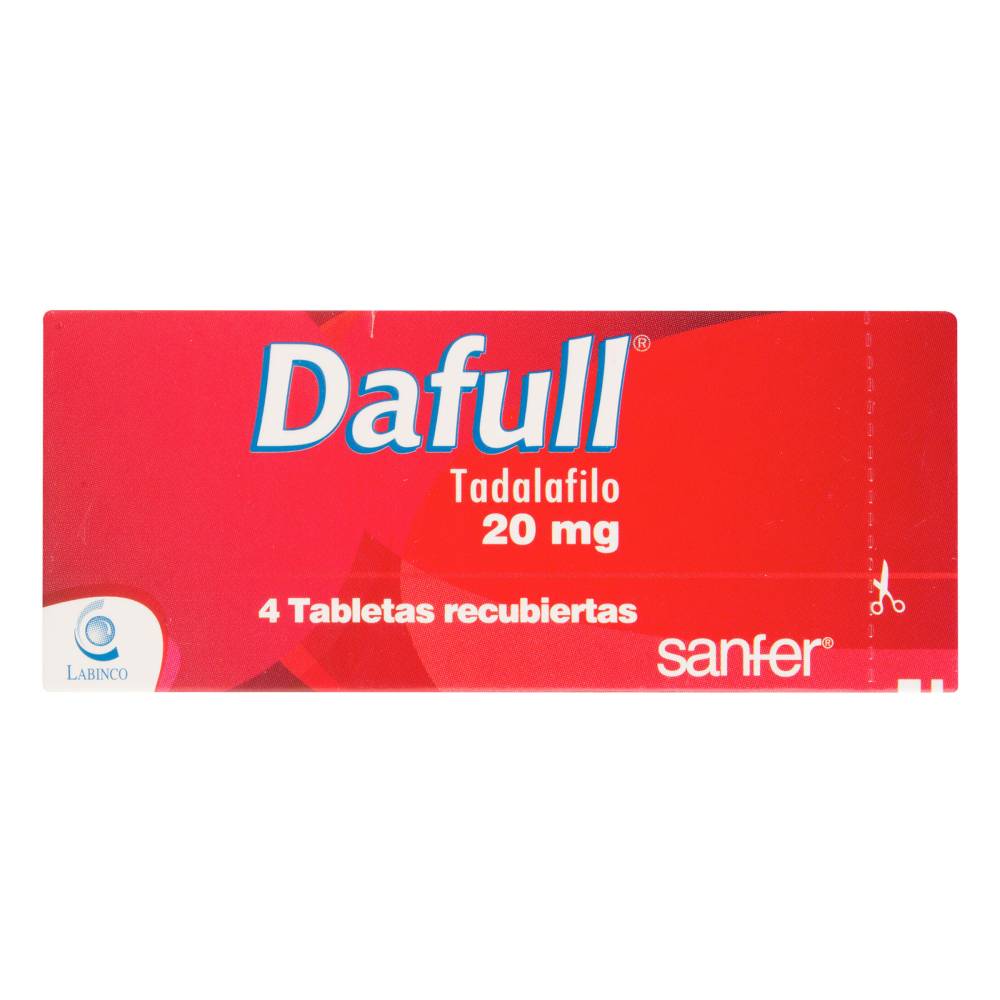 Dafull 20 mg 4 Tabletas Tadalafil