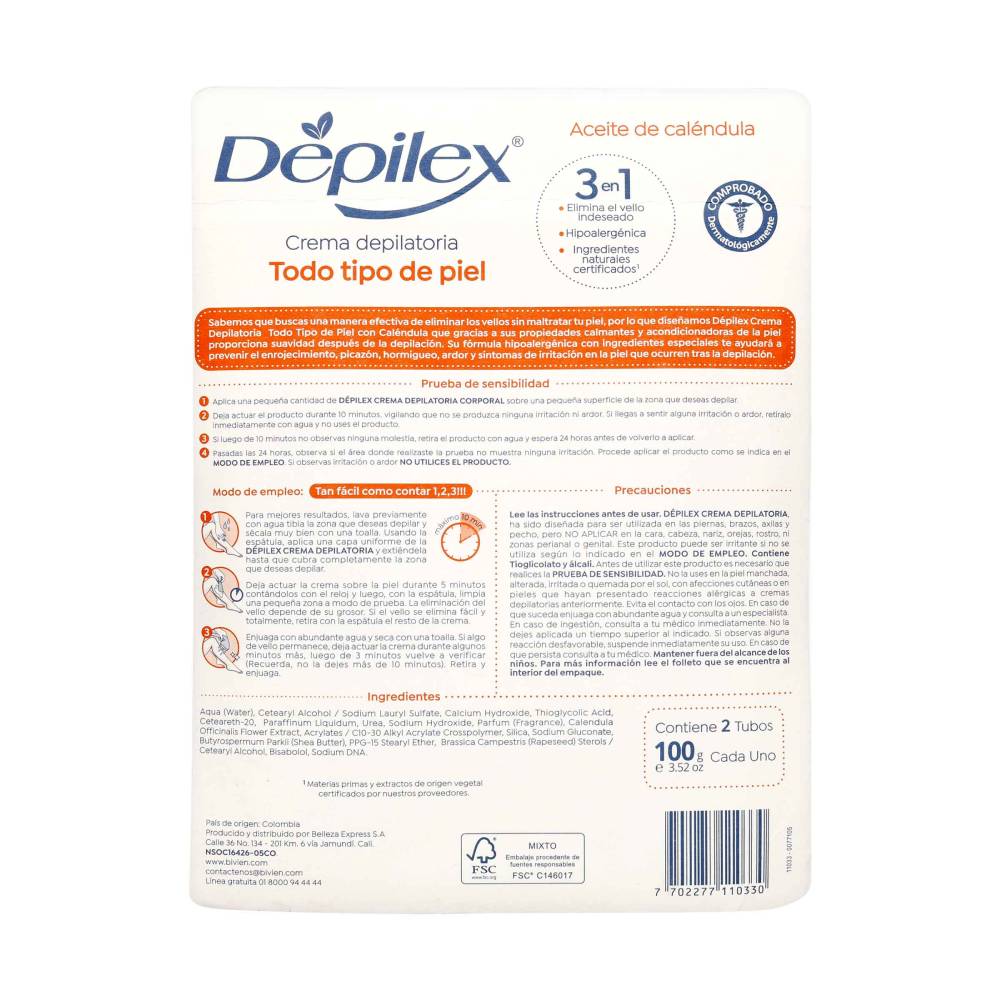 Crema Depilex 3 en 1 Todo Tipo De Piel 100 g 2 Unidades - Imagen 2