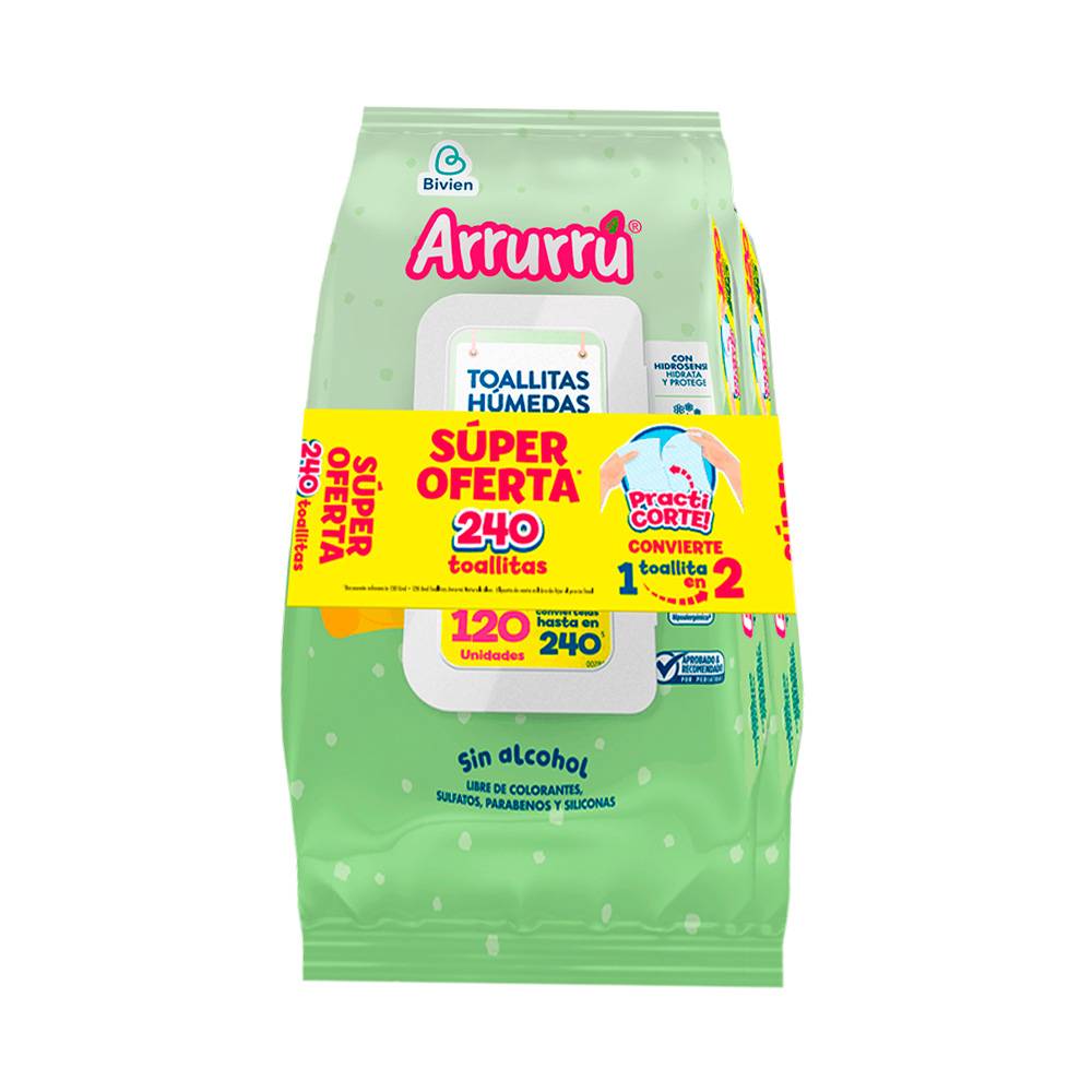 Toallitas Humedas Arrurru Aloe Practicorte 240 Unidades