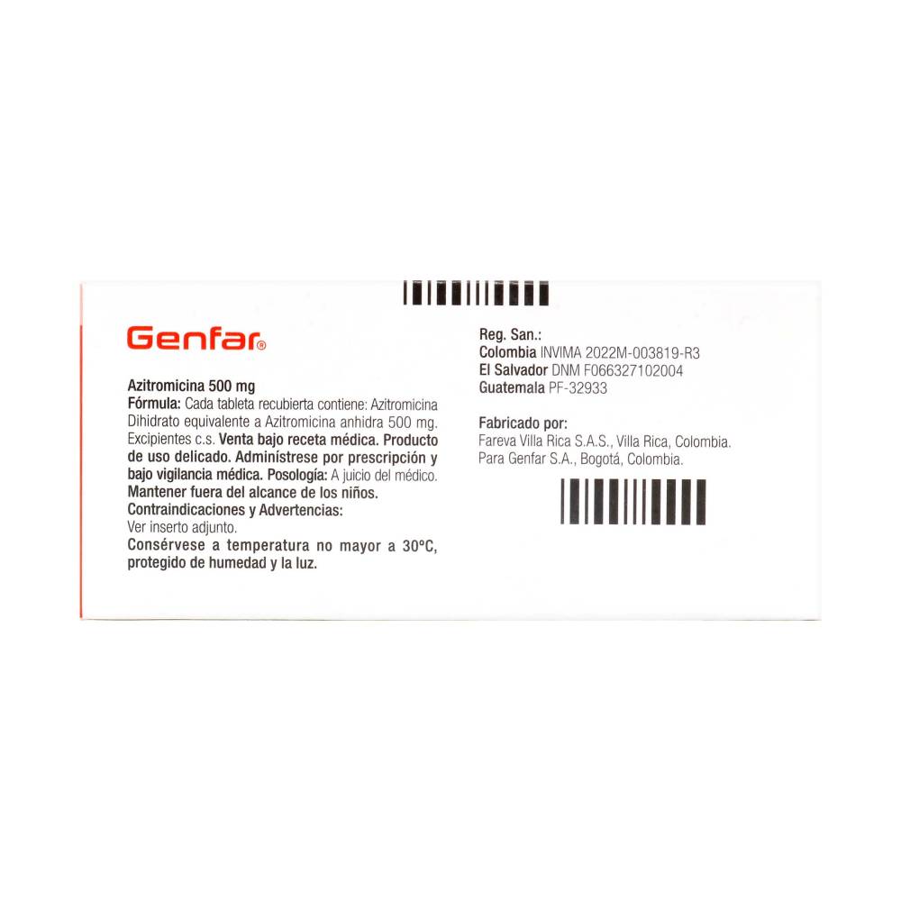 Azitromicina 500 mg 3 Tabletas Genfar - Imagen 2