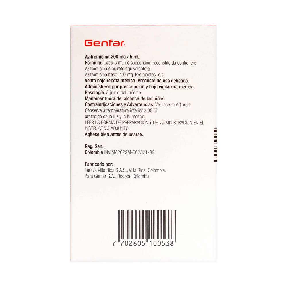 Azitromicina 200 mg Suspension 15 Ml Genfar - Imagen 3