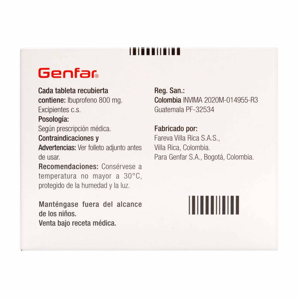Ibuprofeno 800 mg 50 Tabletas Genfar - Imagen 3