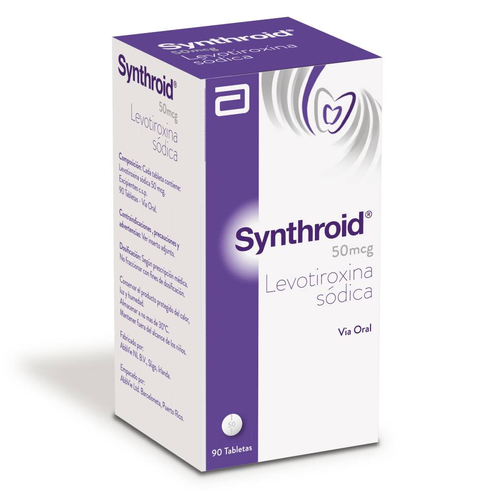Synthroid 50 Mcg 90 Tabletas Levotiroxina Sodica