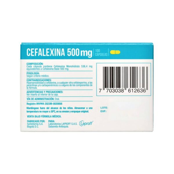 Cefalexina 500 mg 100 Cápsulas Laproff - Imagen 2