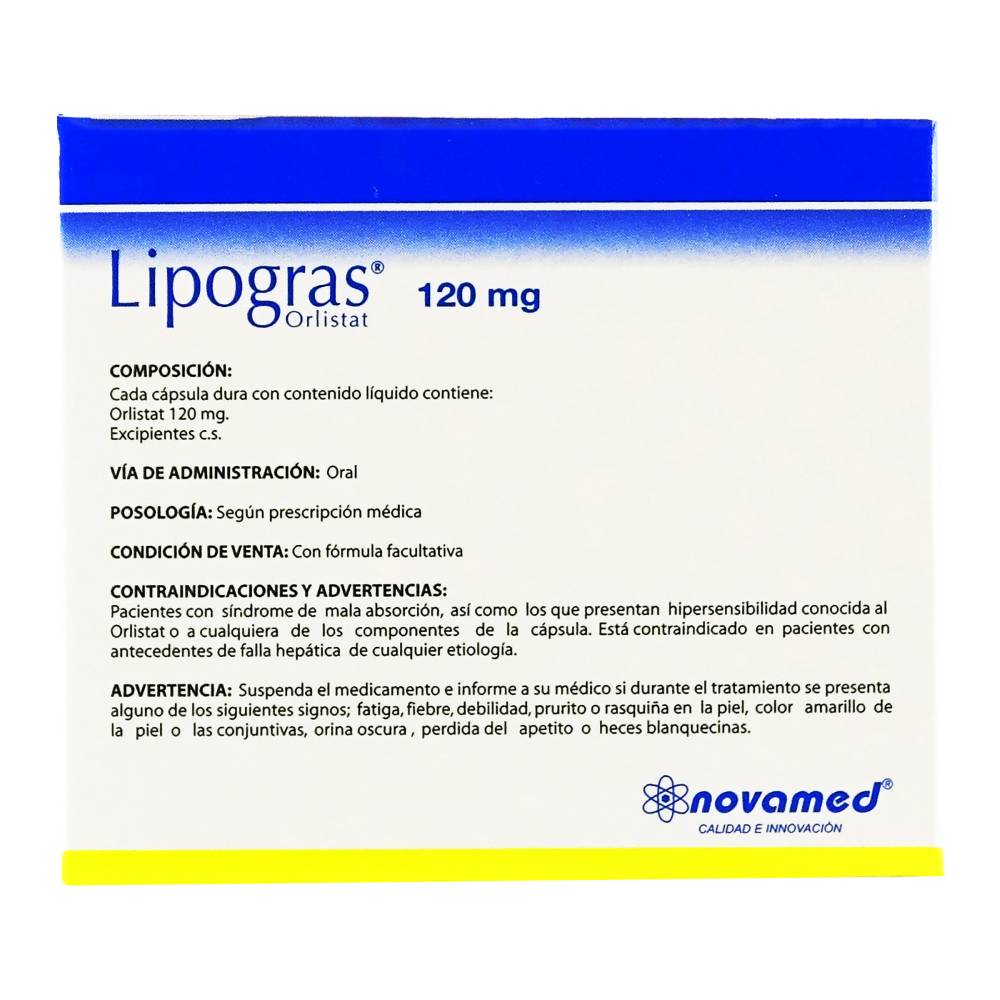 Orlistat Lipogras 120 mg 60 Cápsulas - Imagen 2
