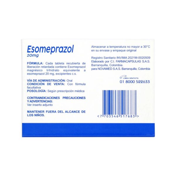 Esomeprazol 20 mg 30 Tabletas - Imagen 2