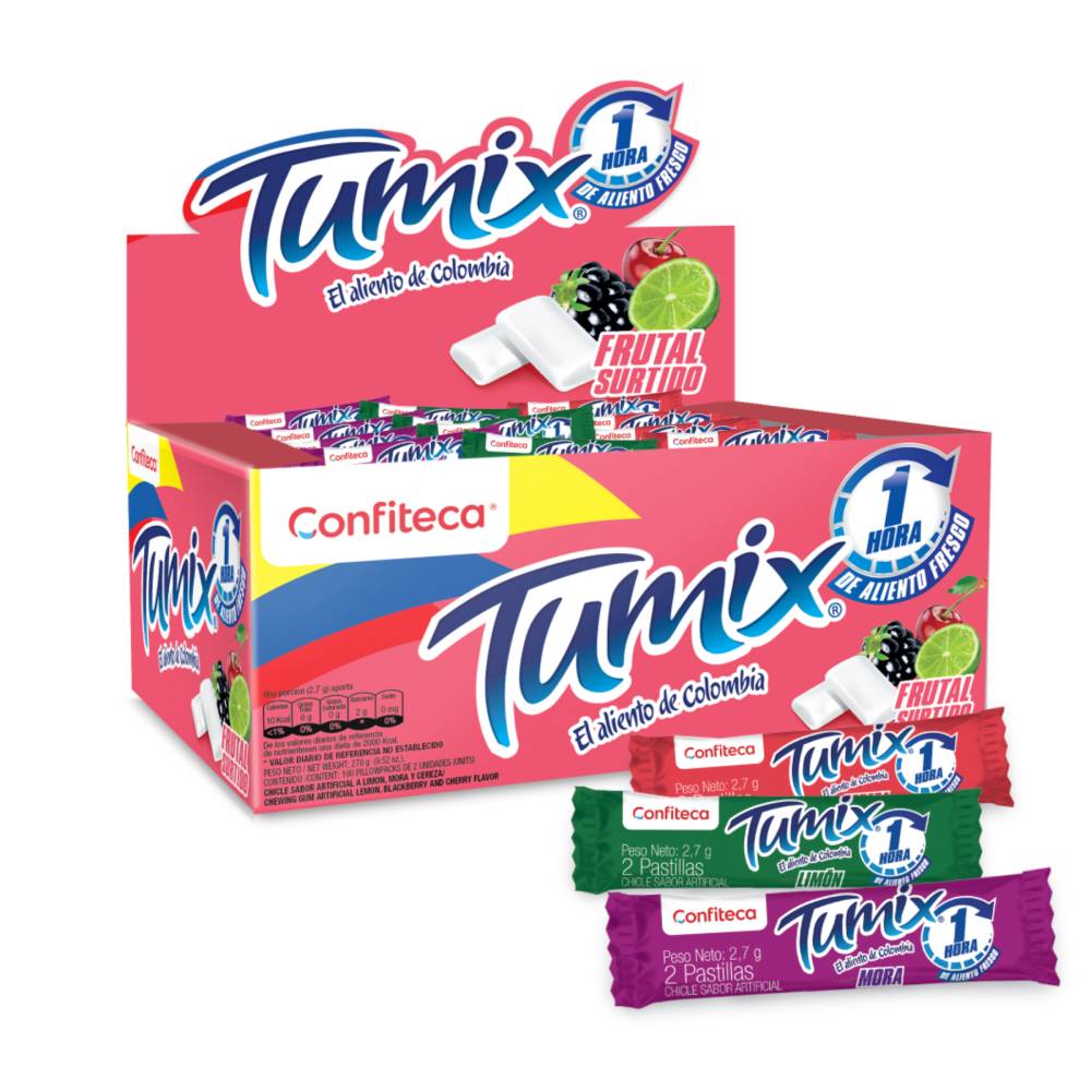Chicles Tumix Frutal Surtido 2 Pastillas 100 Unidades