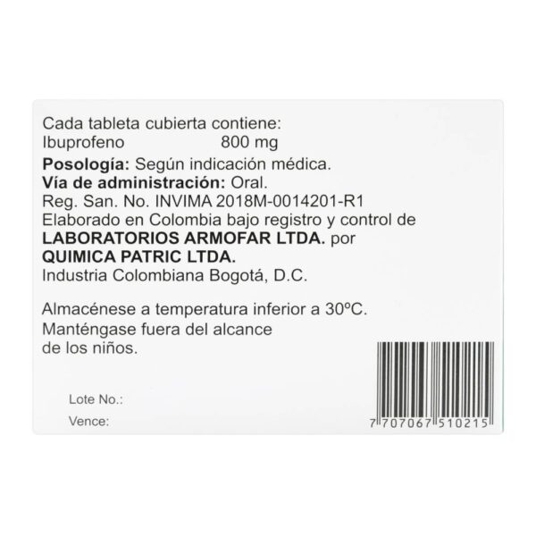Quimoral 800 mg 20 Tabletas Ibuprofeno - Imagen 2