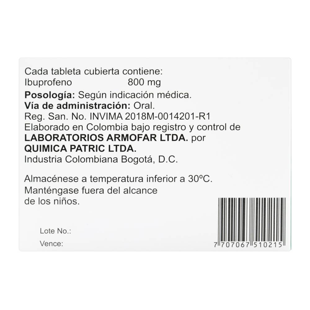 Quimoral 800 mg 20 Tabletas Ibuprofeno - Imagen 2