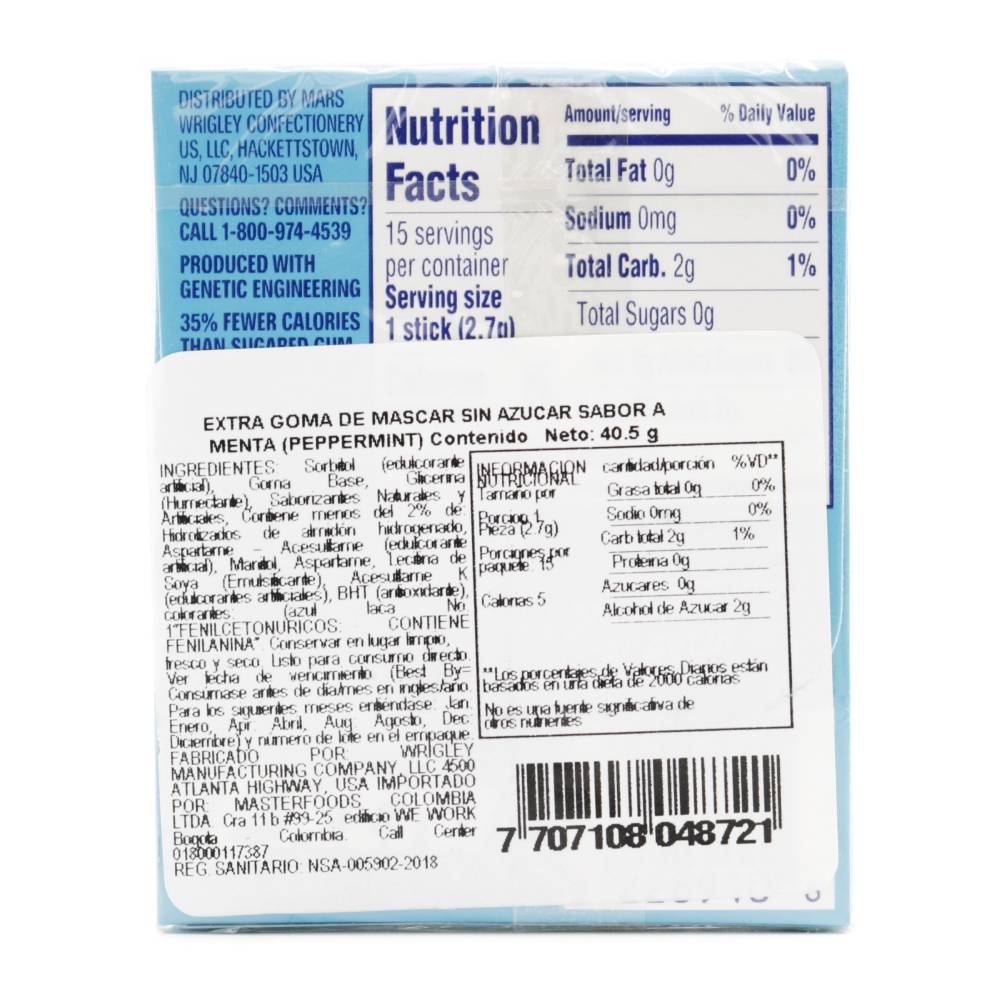 Goma de Mascar Extra Menta 15 Unidades - Imagen 2