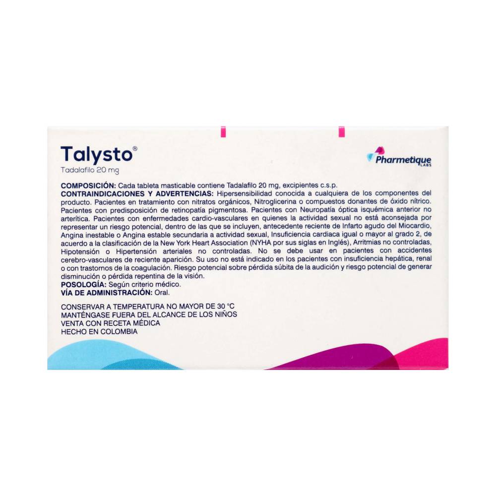 Talysto 20 mg 2 Tabletas Tadalafil - Imagen 2