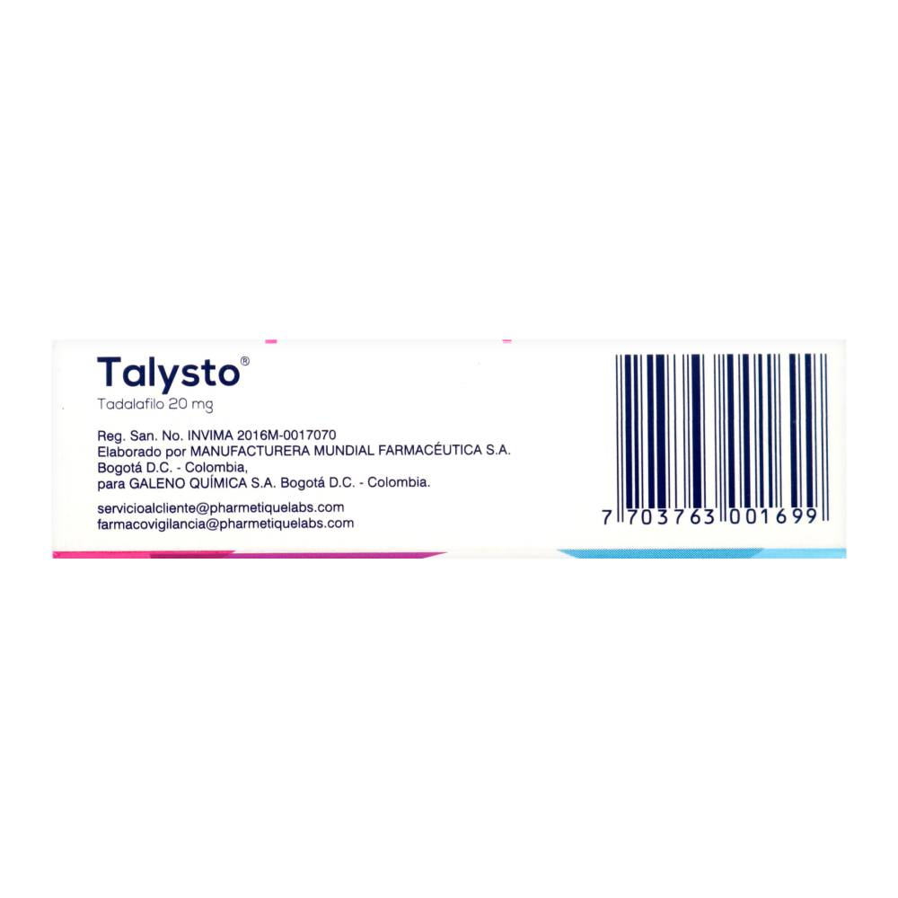 Talysto 20 mg 2 Tabletas Tadalafil - Imagen 3