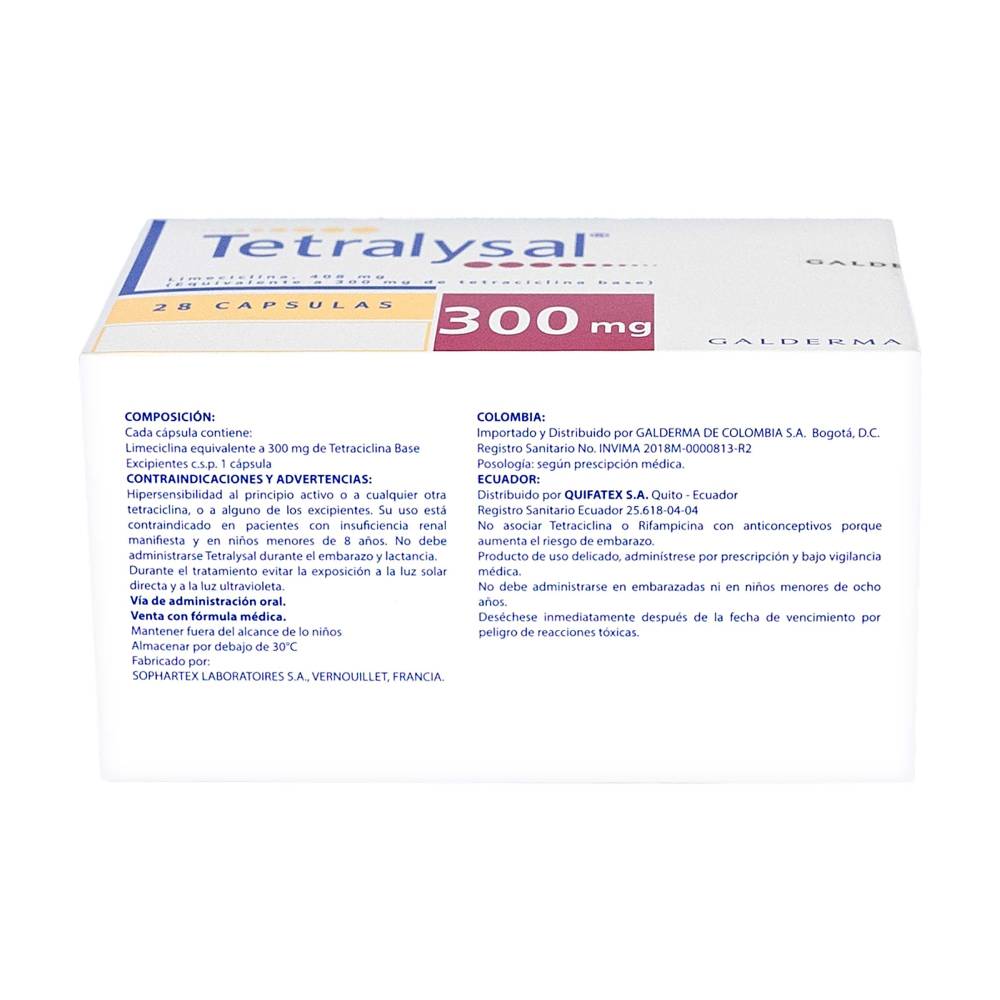 Tetralysal 300 mg 28 Cápsulas Tetraciclina - Imagen 2