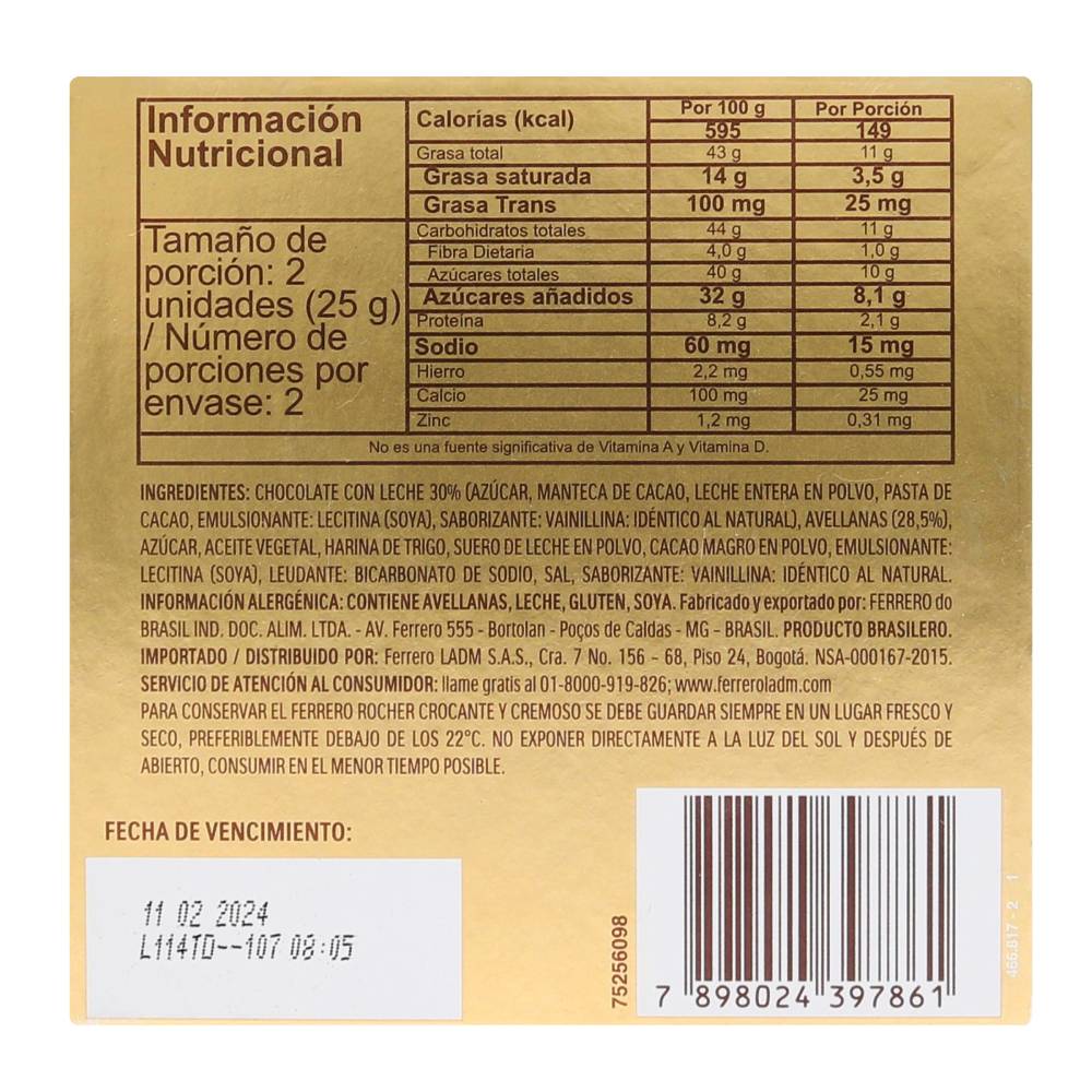 Bombones Ferrero Rocher Estuche 4 Unidadaes - Imagen 3