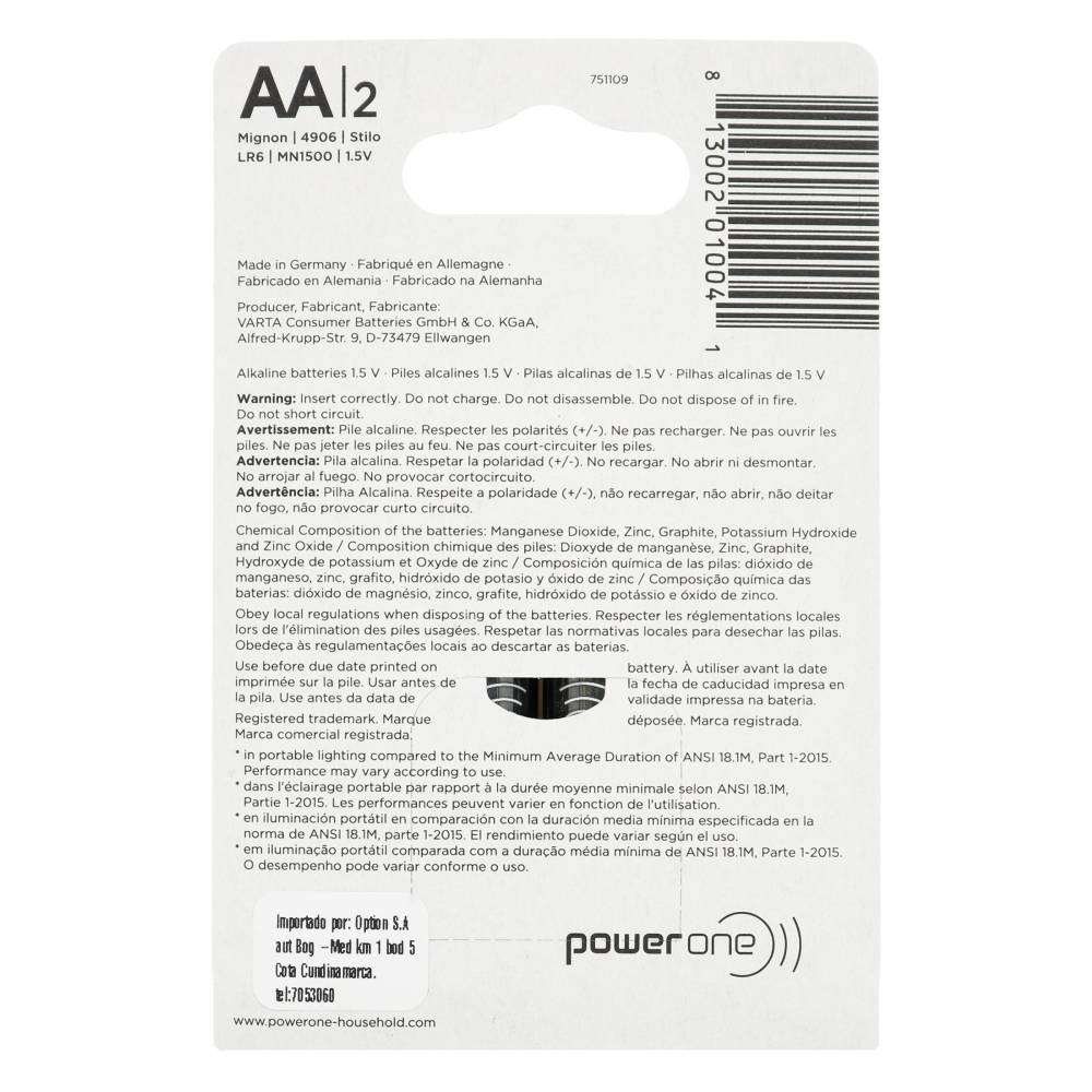 Pilas Power One Alkalina Aa 2 Unidades - Imagen 2