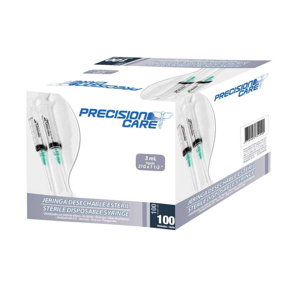 Jeringas Desechables Esteril 3 ml 21 G X 1 1/2 100 Unidades