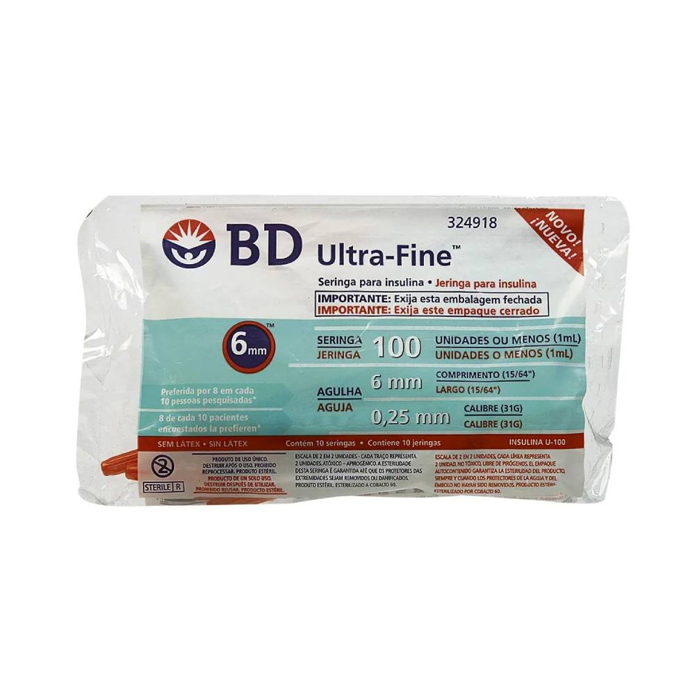 Jeringa BD Insulina 1 ml 31 Gx6 Mm 10 Unidades