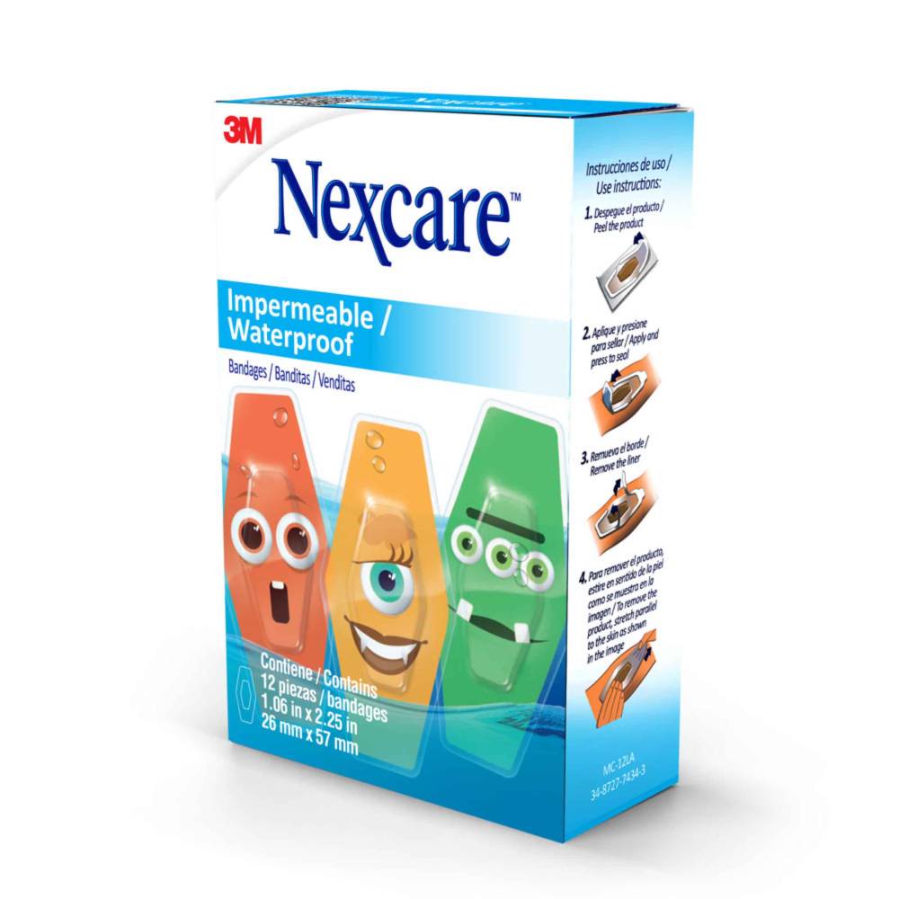 Banditas Nexcare Impermeable Diseño Monstruos 12 Unidades