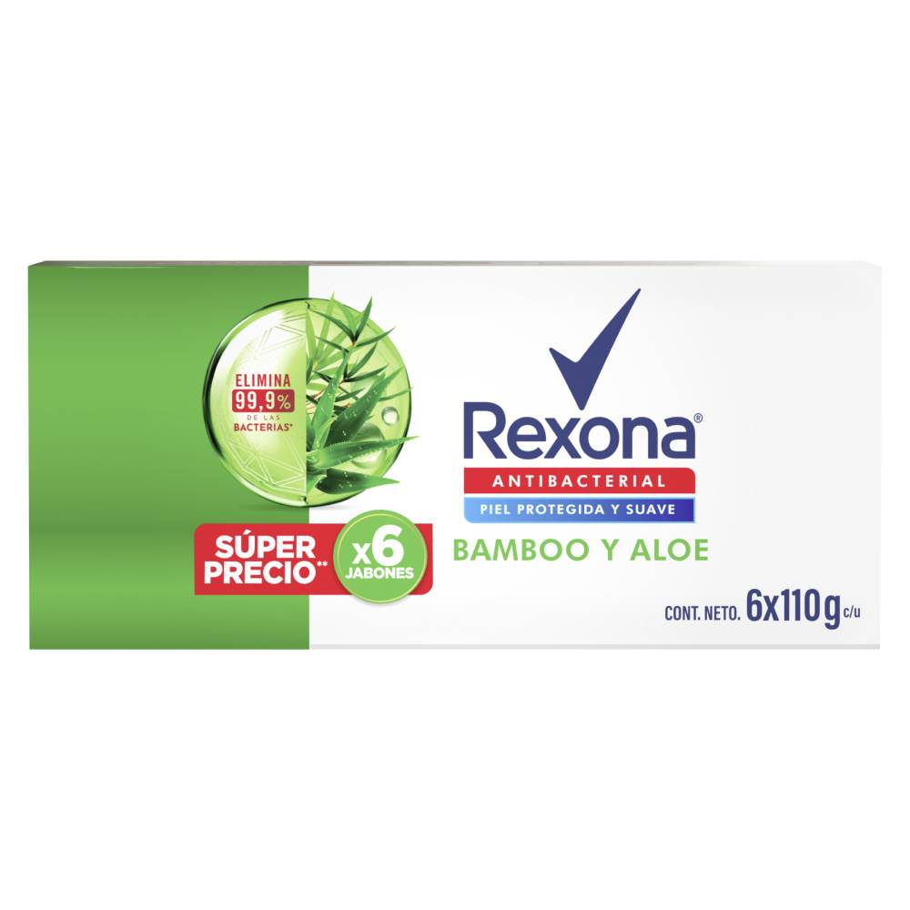 6 Jabones Rexona Antibacterial Bamboo y Aloe 110 g