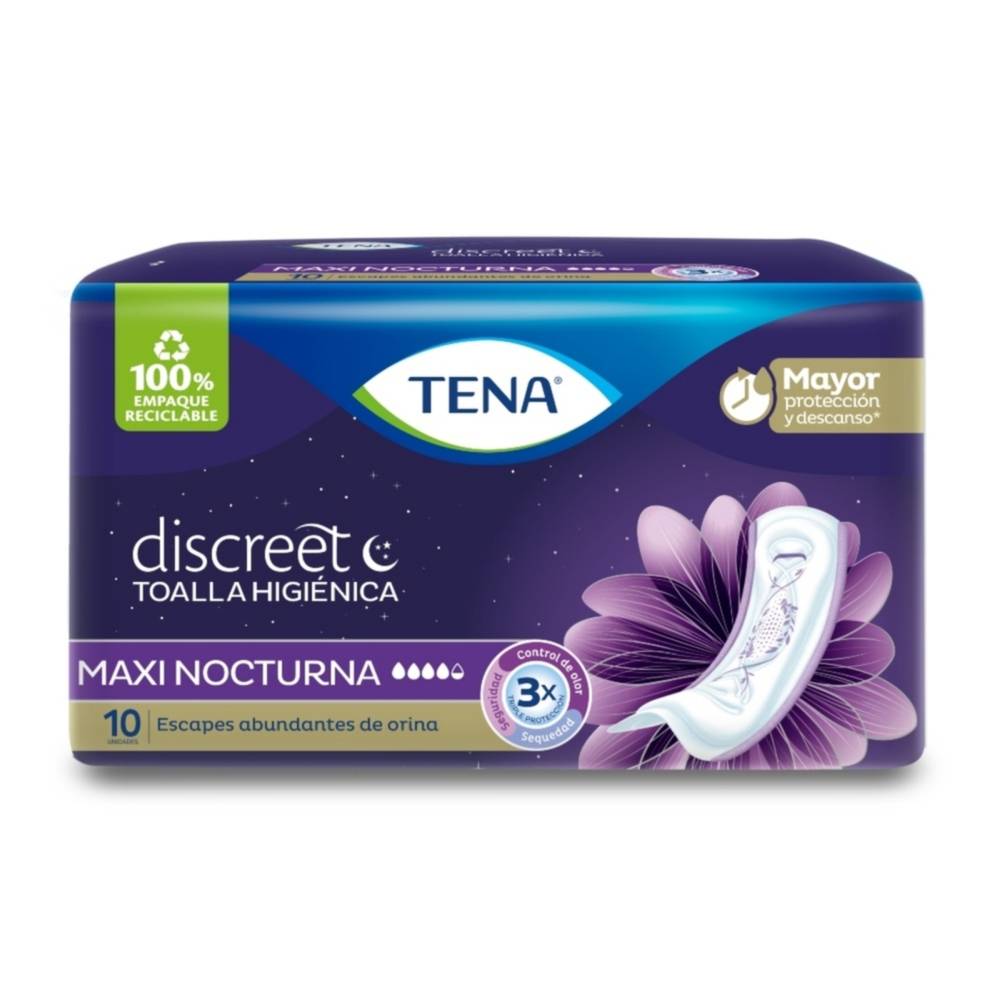 Toallas Tena Discreet Maxi Nocturna 10 Unidadess