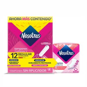 Tampones Regular Sin Aplicador 12 Unidades + 15 Protectores
