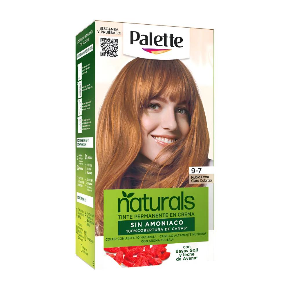 Tinte Palette Natural Tubo 9-7 Rubio Extra Claro Cobrizo