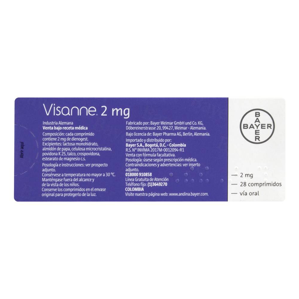 Visanne 2 mg 28 Tabletas - Imagen 2