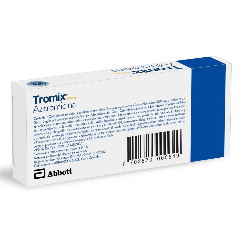 Tromix Azitromicina 500 mg 3 Tabletas - Imagen 2