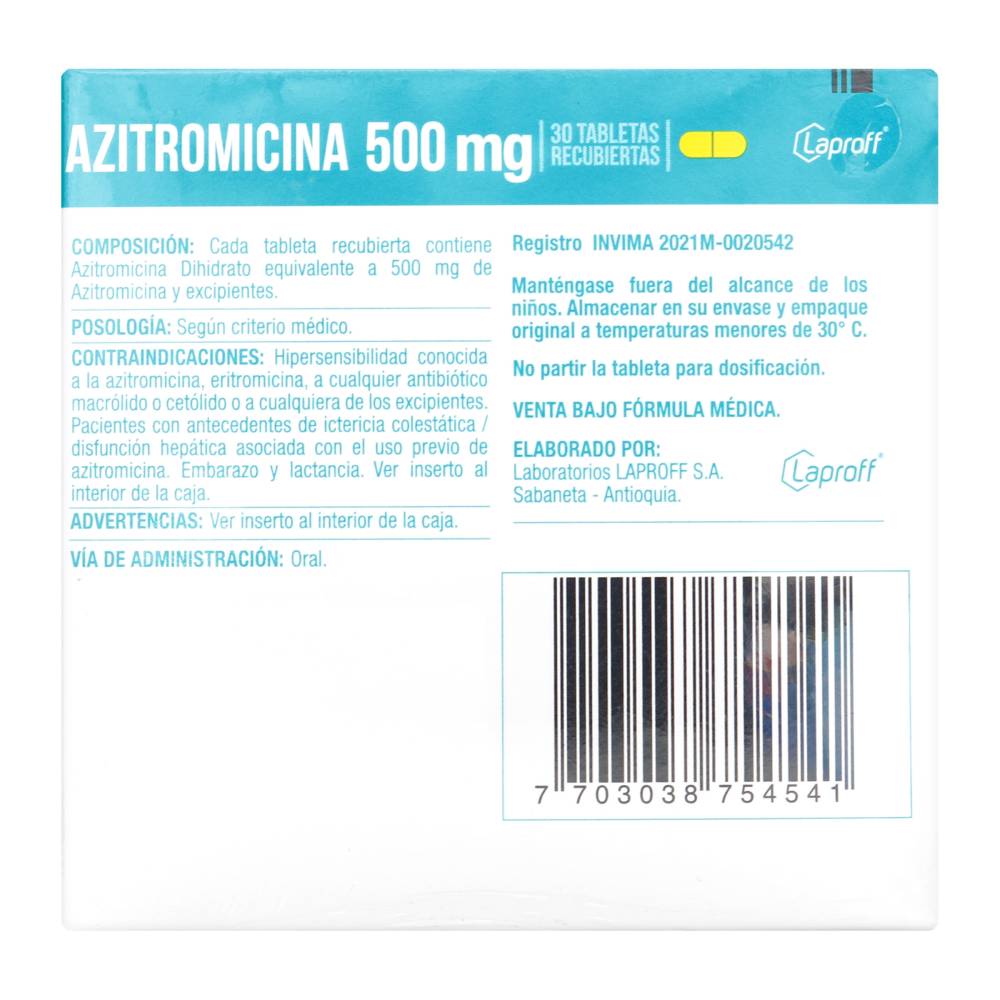 Azitromicina 500 mg 30 Tabletas Laproff - Imagen 3