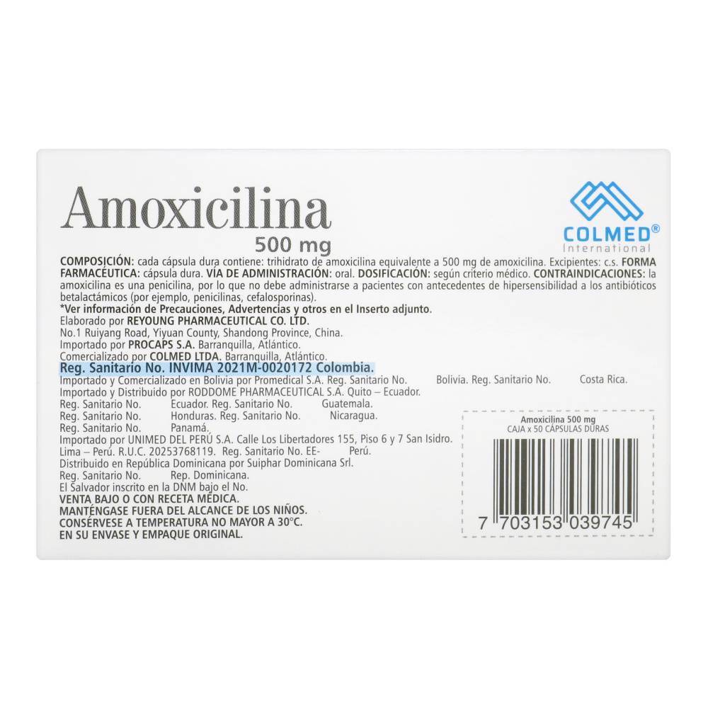 Amoxicilina 500 mg 50 Cápsulas Colmed - Imagen 3