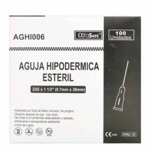 Aguja Hipodermica Esteril AlfaSafe 22 G x 1 1/2 100 Unidades