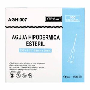 Aguja Hipodermica Esteril AlfaSafe 23 G x 1 1/2 100 Unidades