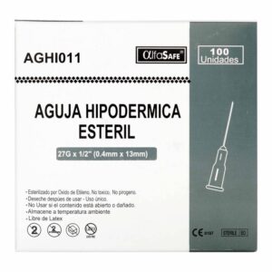 Aguja Hipodermica Esteril AlfaSafe 27 G X 1/2 100 Unidades