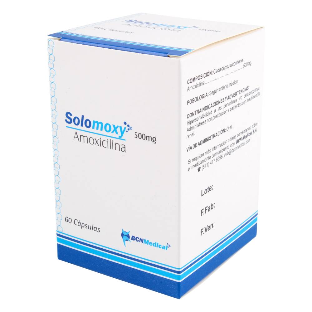 Solomoxy Amoxicilina 500 mg 60 Cápsulas