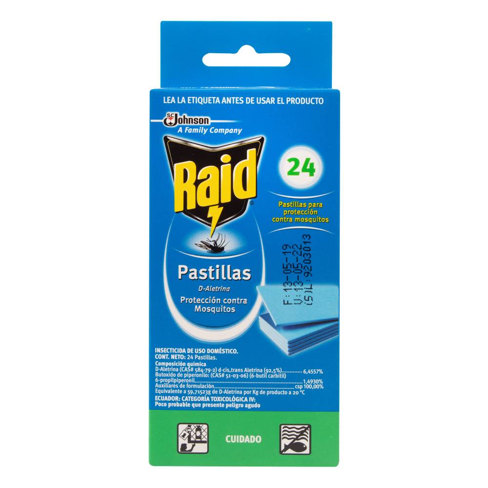 Raid Pastillas Proteccion Contra Mosquitos 24 Unidades