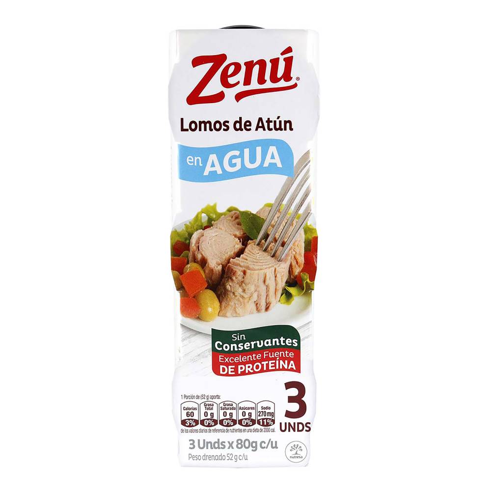 Lomitos De Atun Zenu en Agua 80 g 3 Unidades