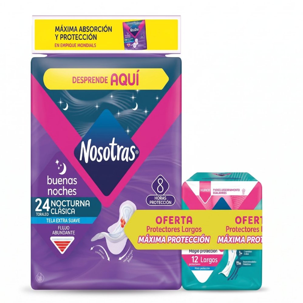 Toallas Nosotras Buenas Noches Tela 24 Unds + 12 Protectores