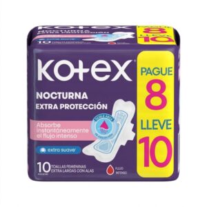 Toallas Kotex Nocturna Extra Proteccion 10 Unidades Suave