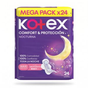Toallas Kotex Comfort Nocturna Maxi 24 Unds Flujo Abundante