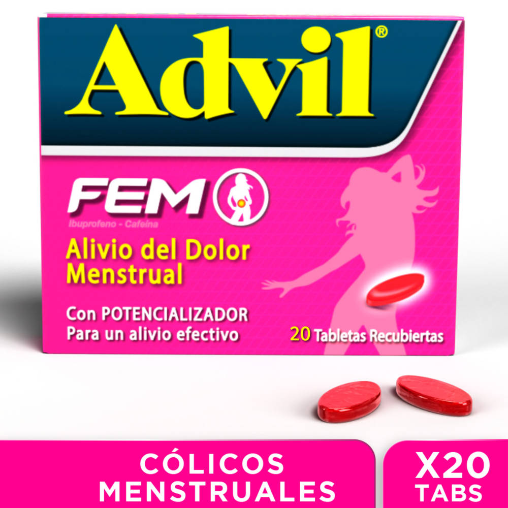 Advil Fem 20 Tabletas Recubiertas Alivio Cólicos Menstruales
